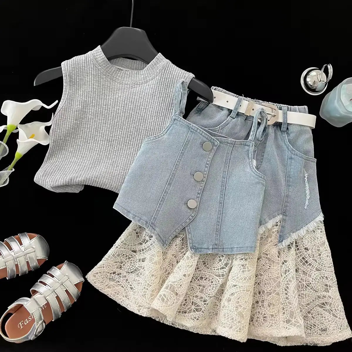 Girls Denim-Lace Co-ord Set