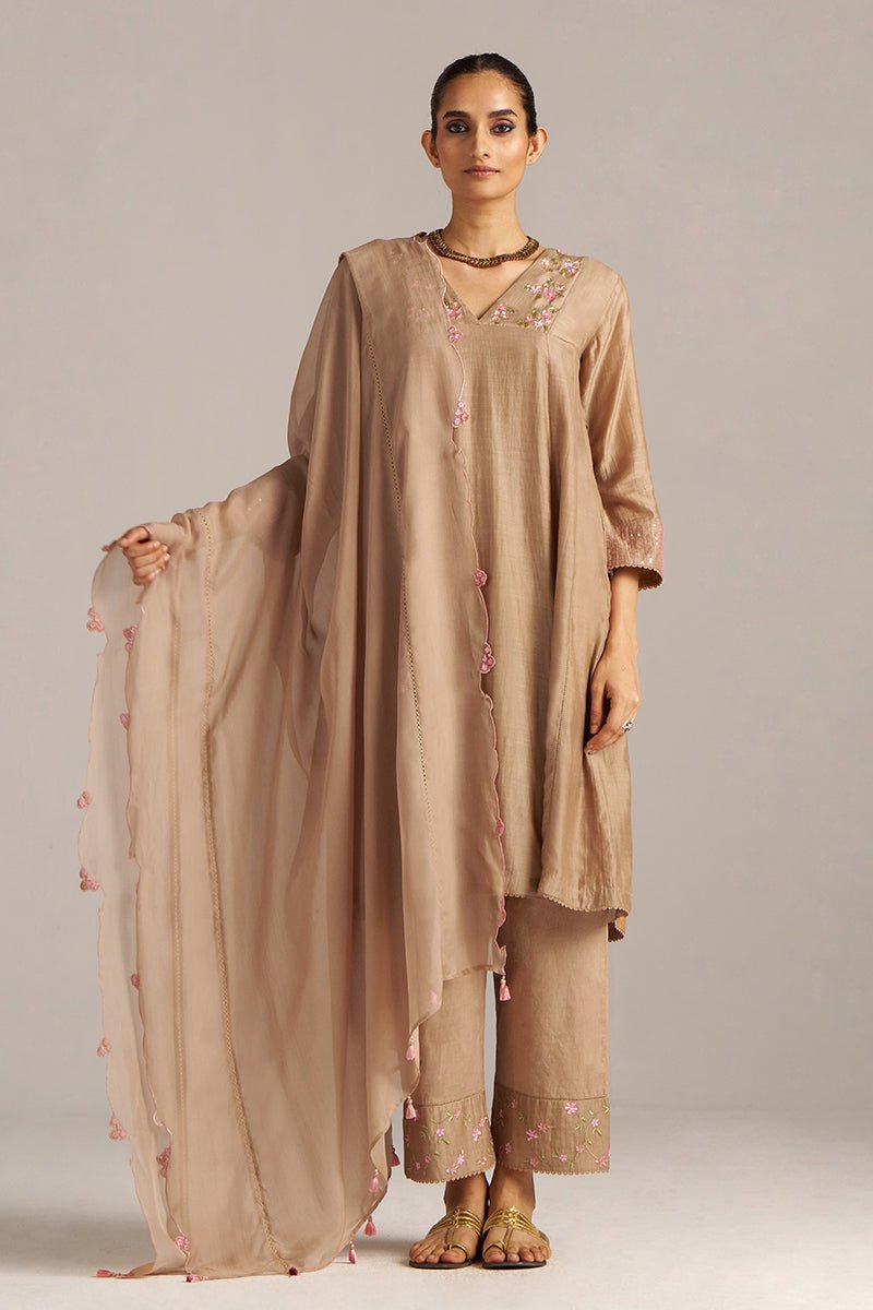 Praline Brown Bemberg Silk Festive Kurta Set