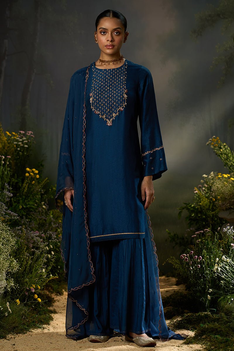Moonlit Ocean Raw Silk Festive Kurta Set