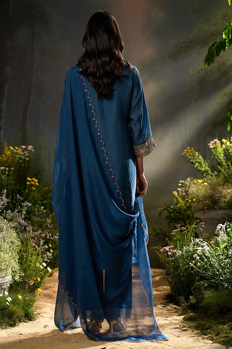 Ensign Blue Silk Festive Kurta Set