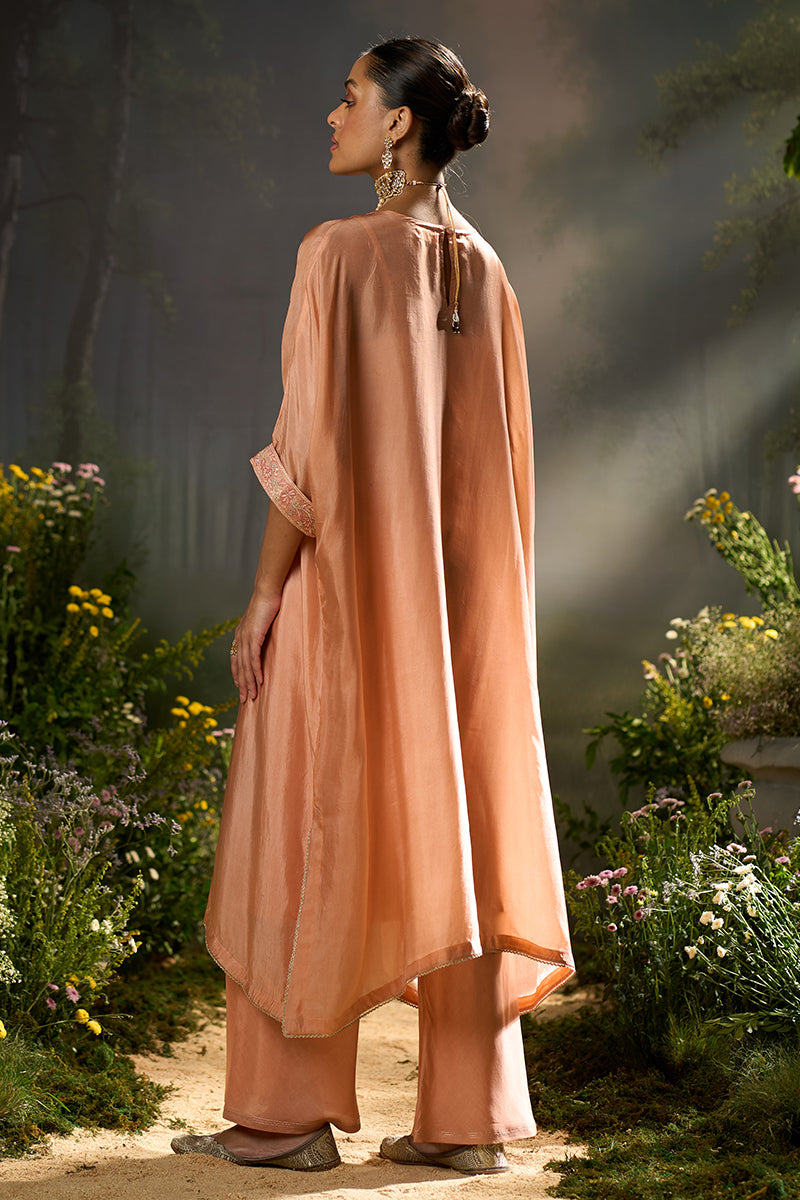 Peach Bloom Silk Kaftaan Co-ord Set