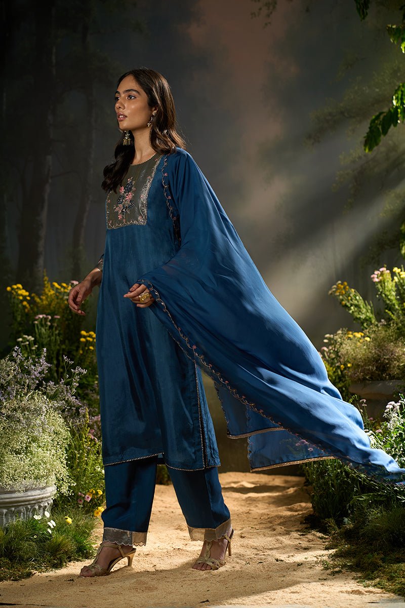 Ensign Blue Silk Festive Kurta Set