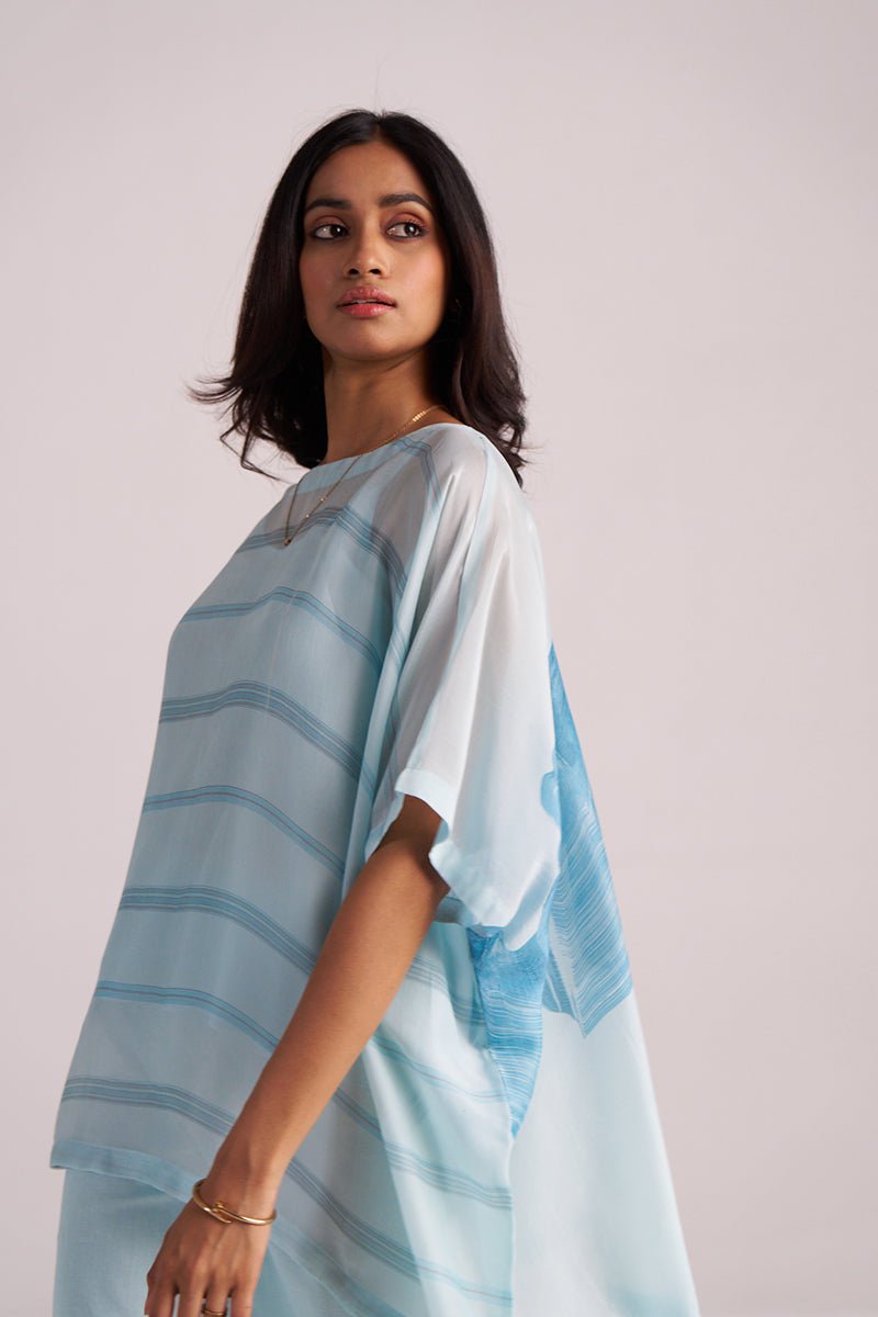 Misty Blue Silk Kaftaan Co-ord Set