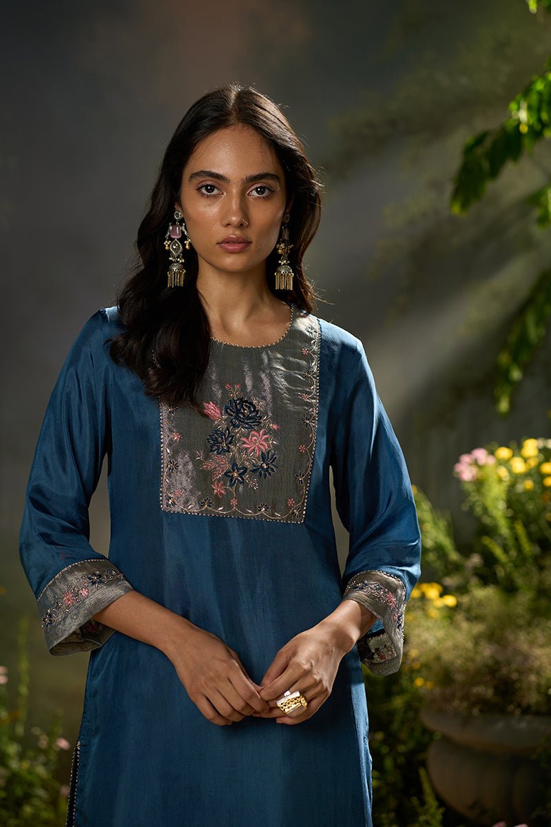 Ensign Blue Silk Festive Kurta Set