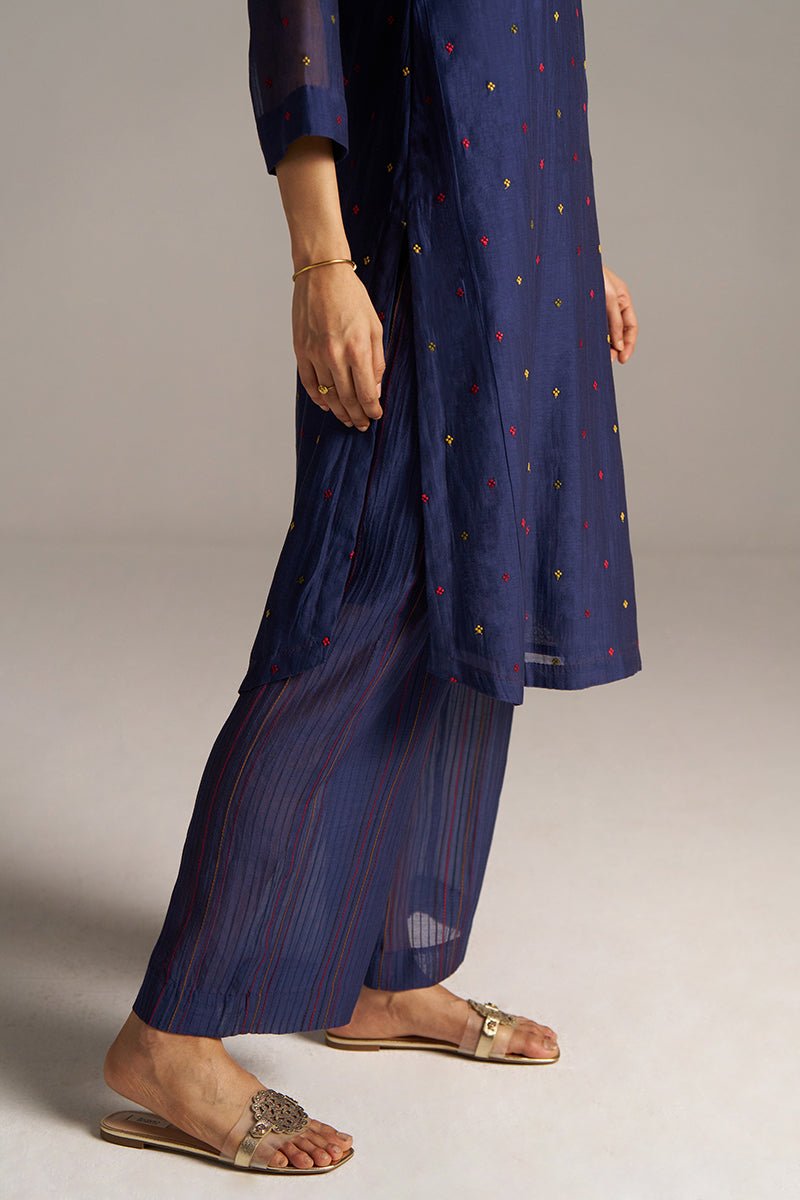 Blue Opal Embroidered Mul-Chanderi Festive Co-ord Set