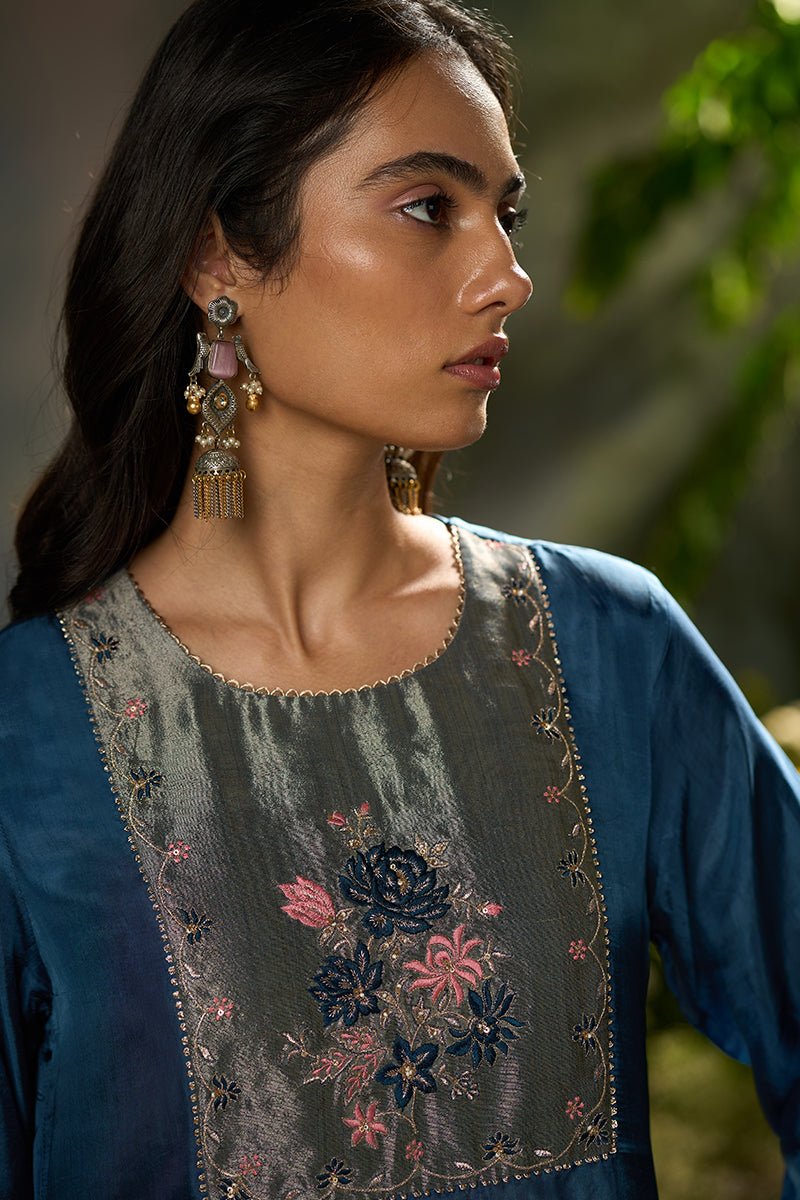 Ensign Blue Silk Festive Kurta Set