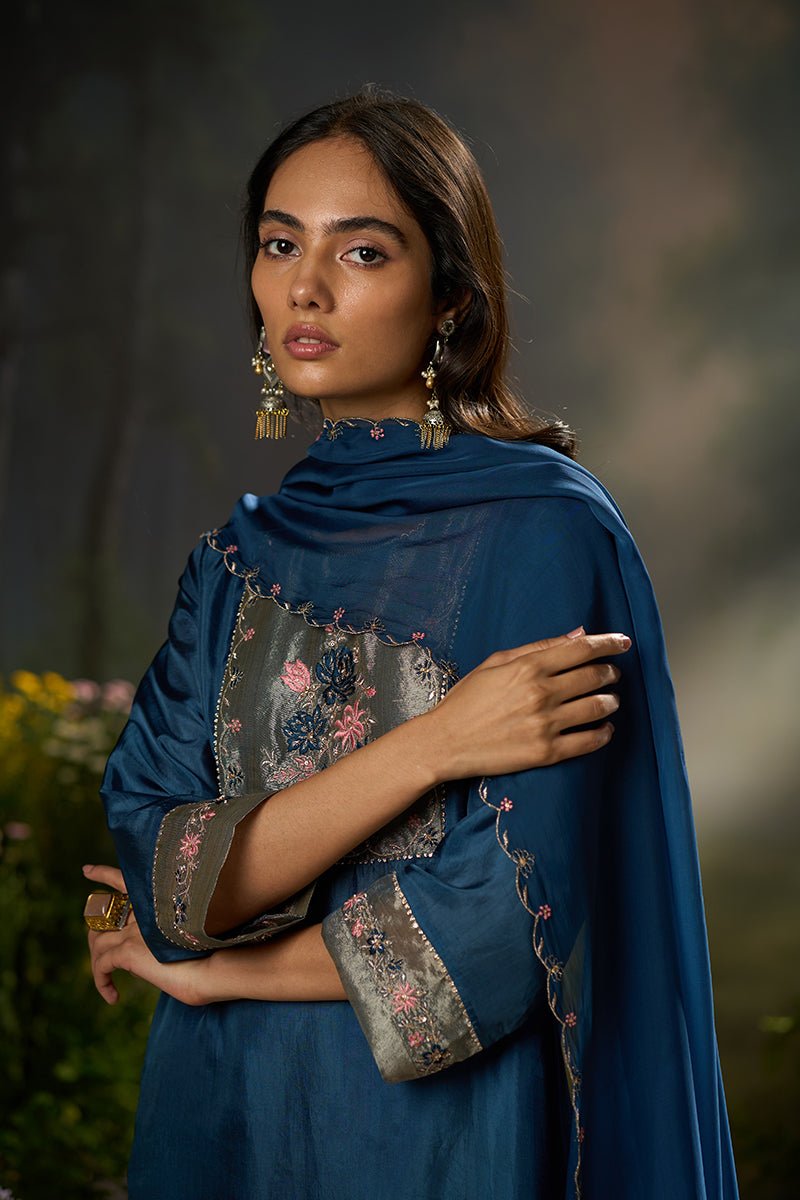 Ensign Blue Silk Festive Kurta Set