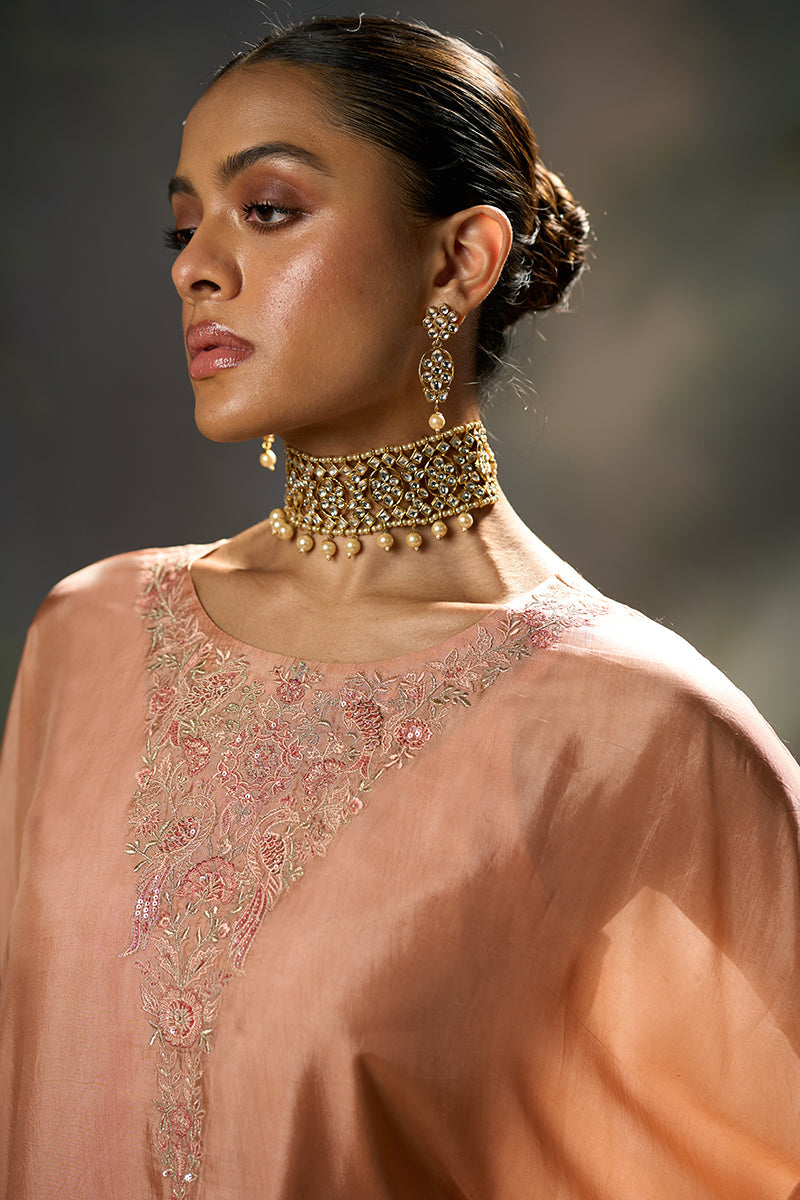 Peach Bloom Silk Kaftaan Co-ord Set