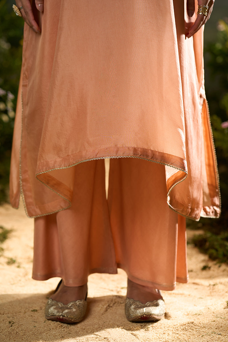 Peach Bloom Silk Kaftaan Co-ord Set