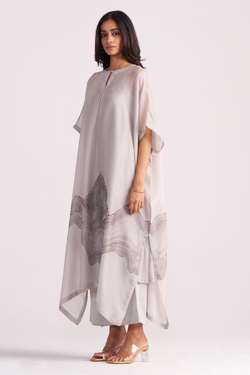 Ash Grey Silk Kaftaan Co-ord Set