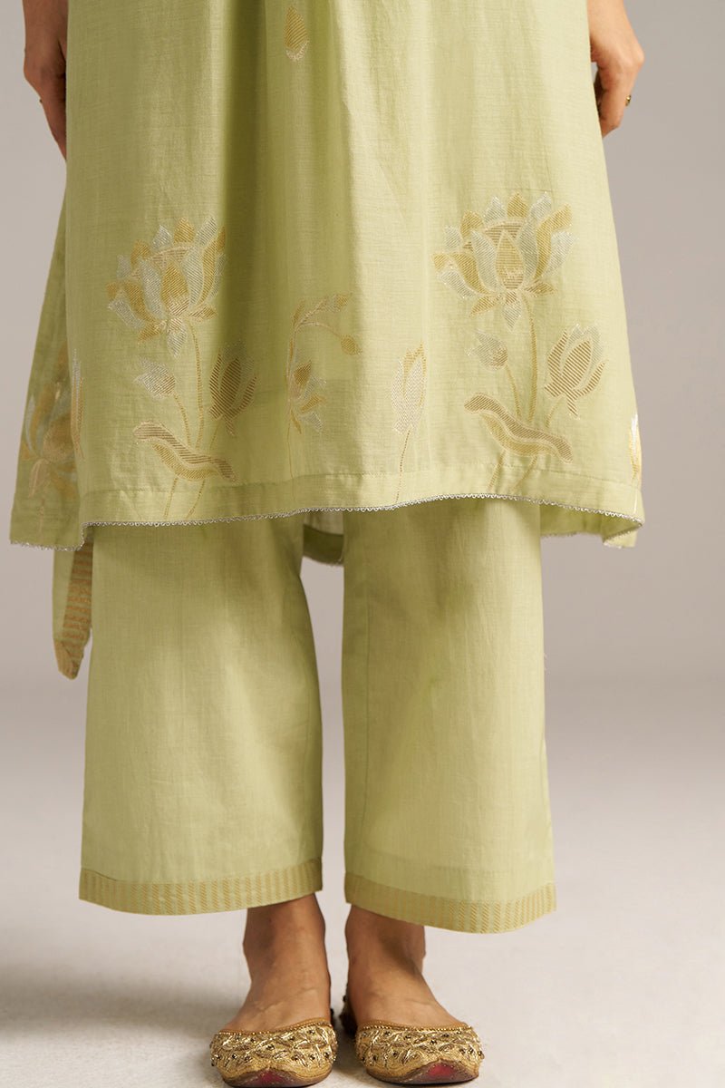 Pistachio Woven Mul Cotton Festive Kurta Set