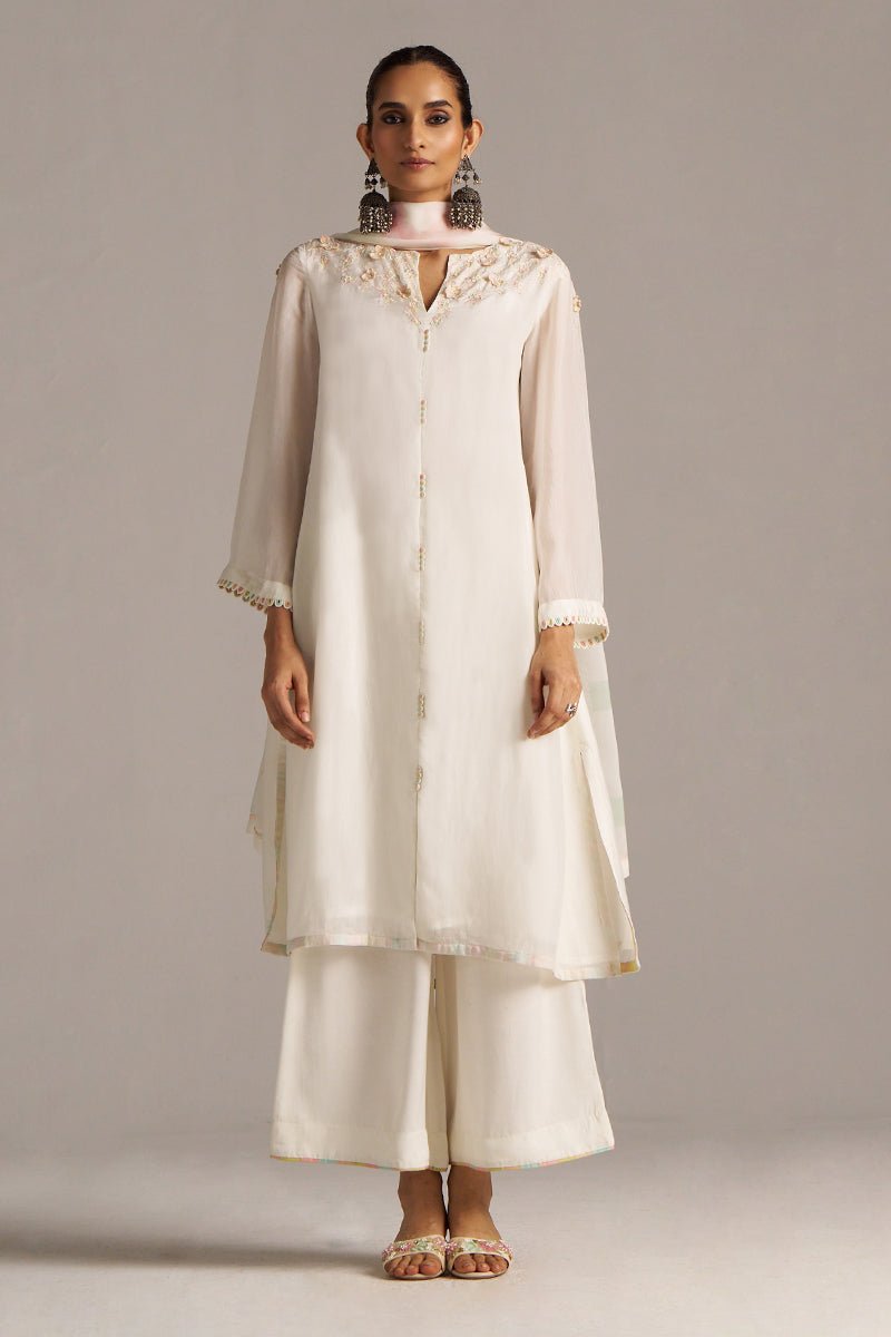 Cloud White Bemberg Silk Kurta Set