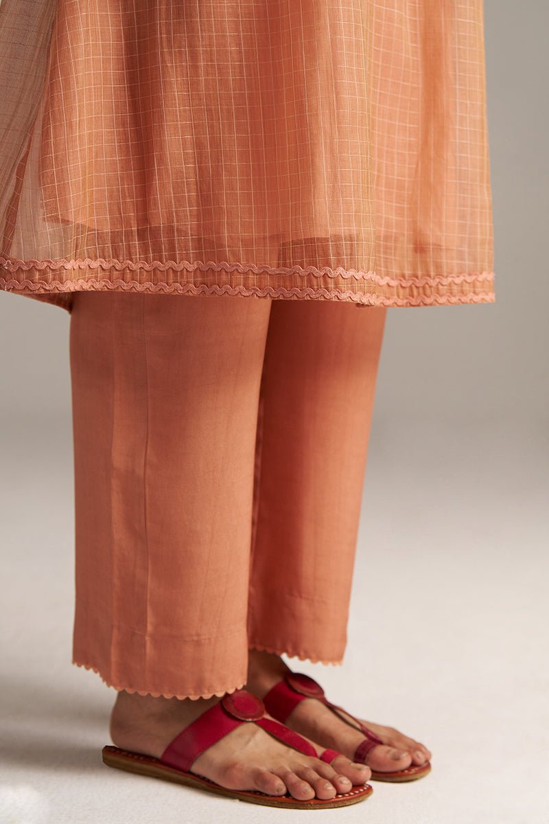 Canyon Clay Woven Chanderi Checks Co-ord Set