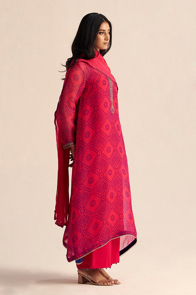 Beetroot Purple Kora Silk Bandhani Kurta Set