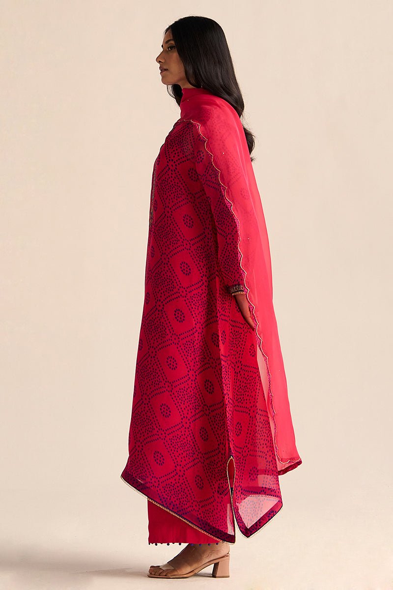 Beetroot Purple Kora Silk Bandhani Kurta Set