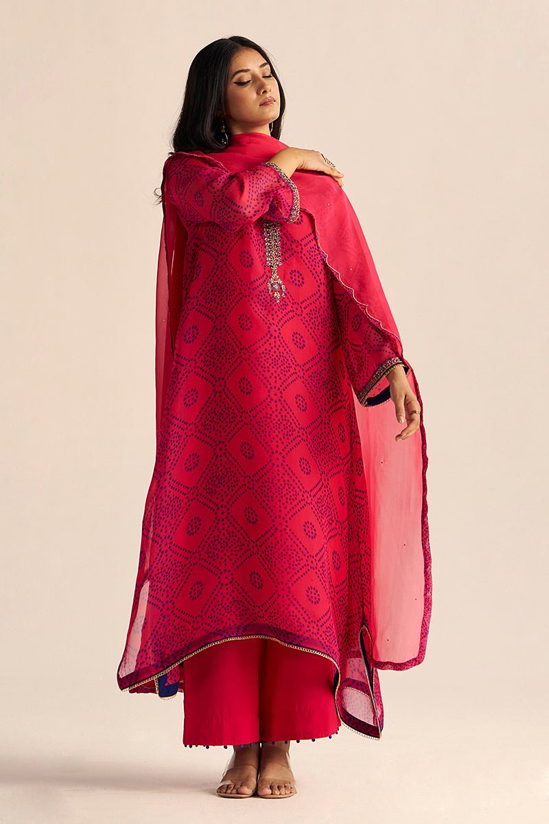 Beetroot Purple Kora Silk Bandhani Kurta Set