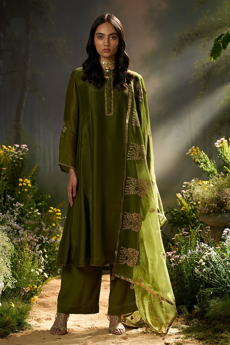 Mehandi Green Silk Festive Kurta Set