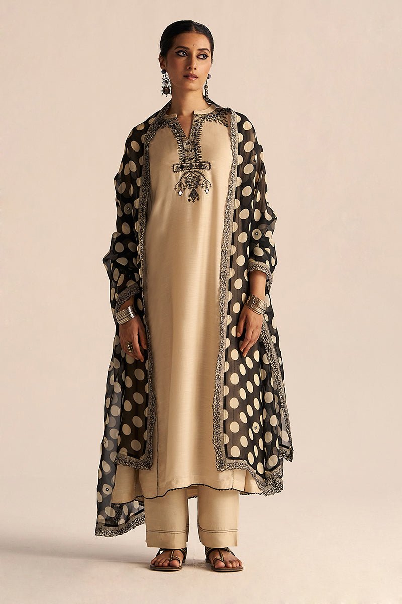 Cream and Black Kurta Set