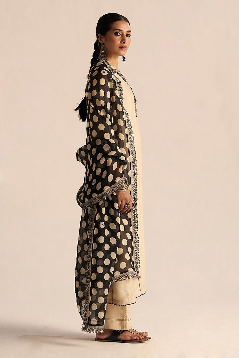 Cream and Black Kurta Set