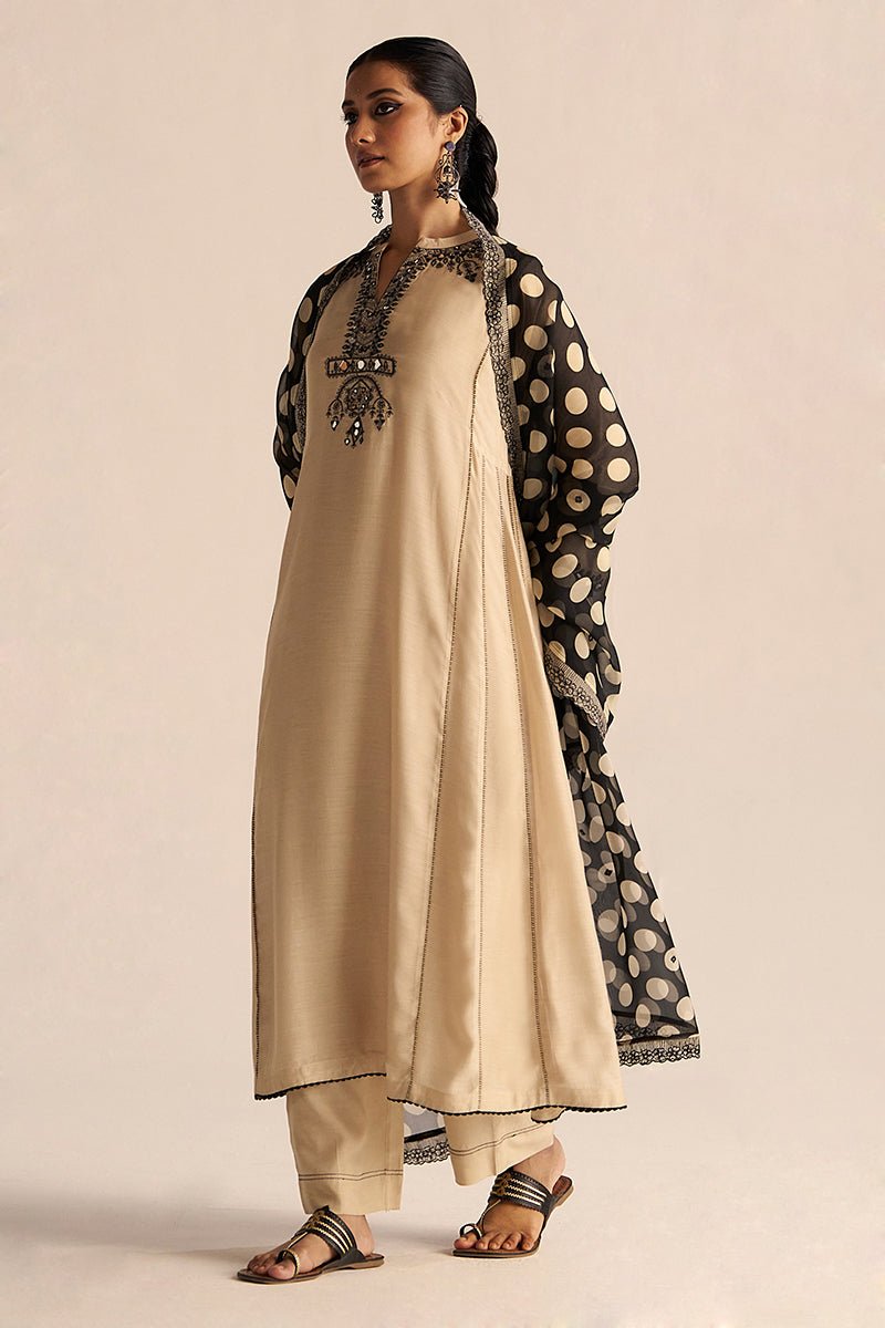 Cream and Black Kurta Set