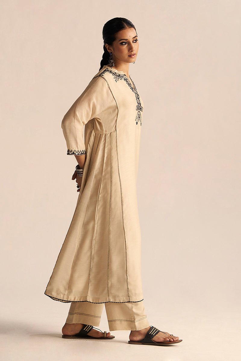 Cream and Black Kurta Set