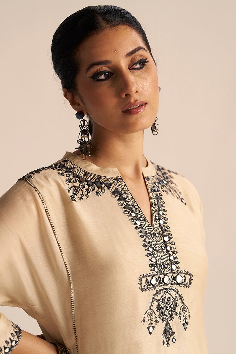 Cream and Black Kurta Set