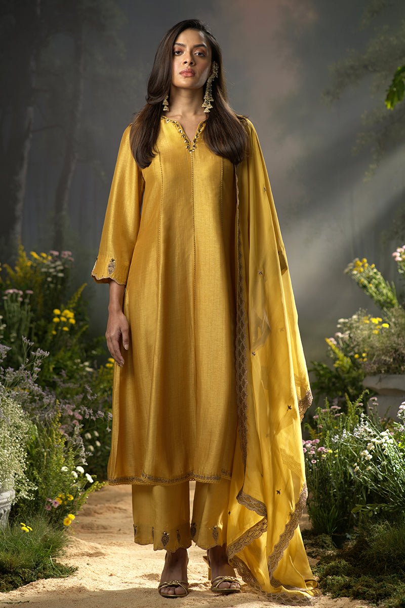 Honey Gold Raw Silk Festive Anarkali Kurta Set