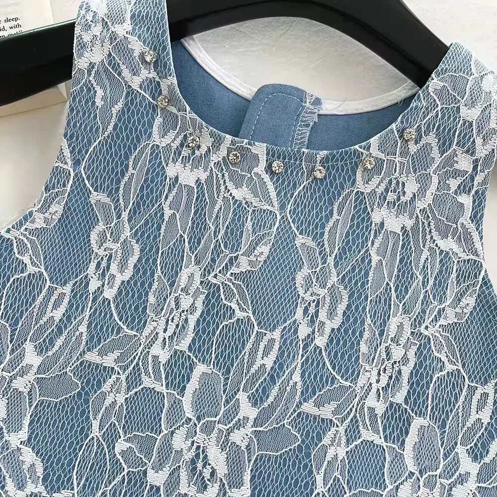 Girls Blue Lace Designer 2 Pcs Set