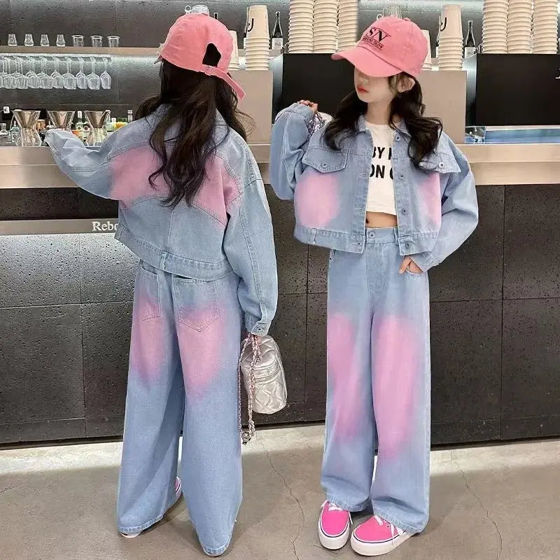 Girls Blue-Pink Denim Co-ord Set