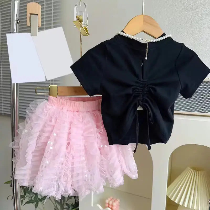 Girls Top With Frill Details And Tulle Skirt