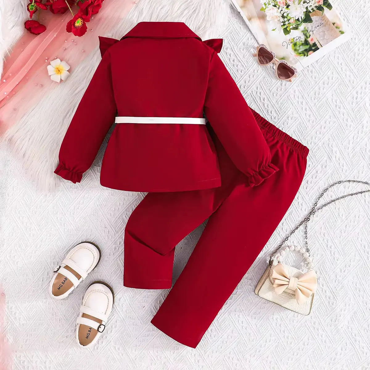 Girls Red Elegant Co-ord Set