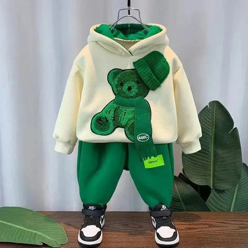 Kids Bear Motif Hoodie Sweatshirt And Joggers 2 Pcs Set