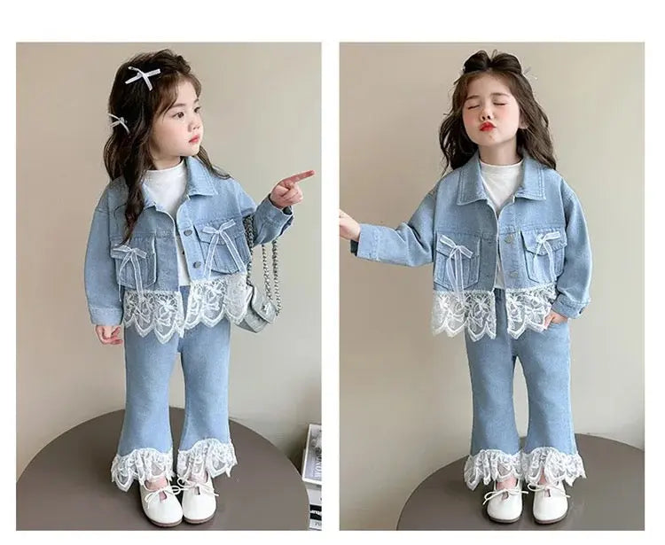 Girls Denim Co-ord Set With Frills Detail
