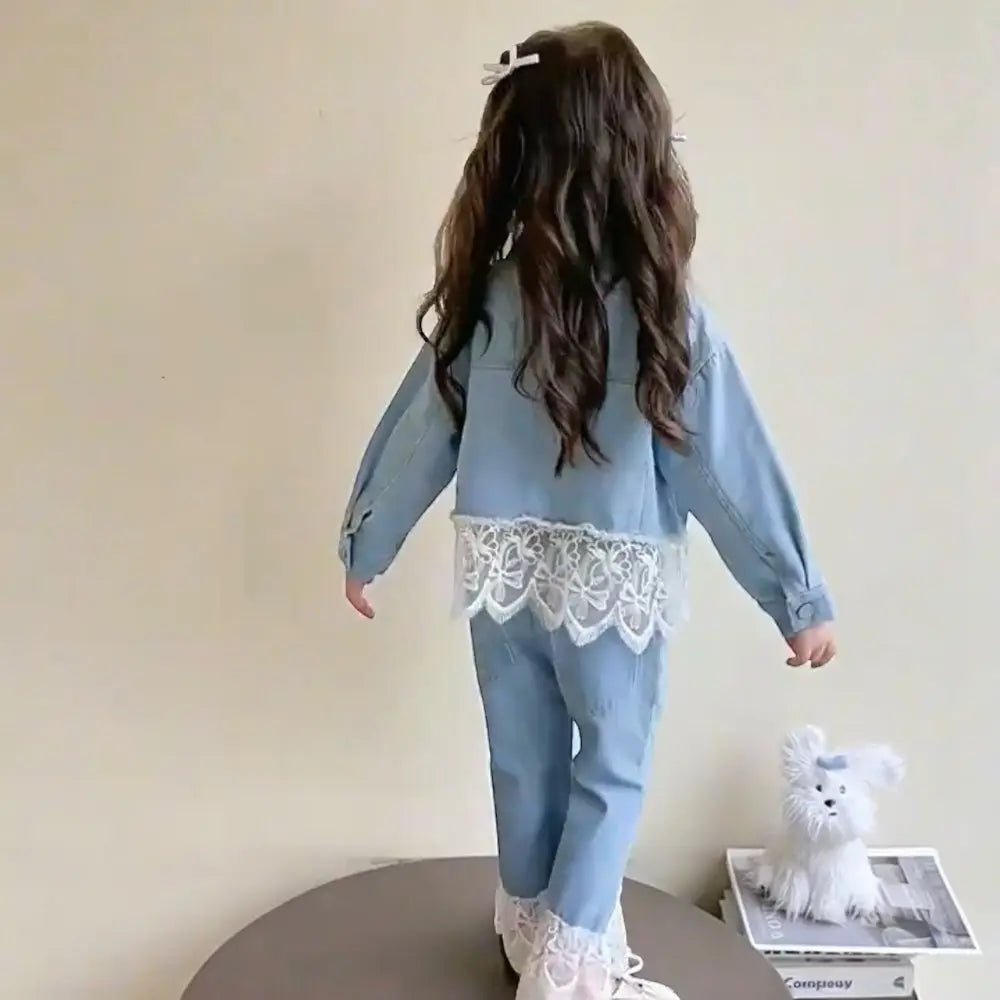 Girls Denim Co-ord Set With Frills Detail