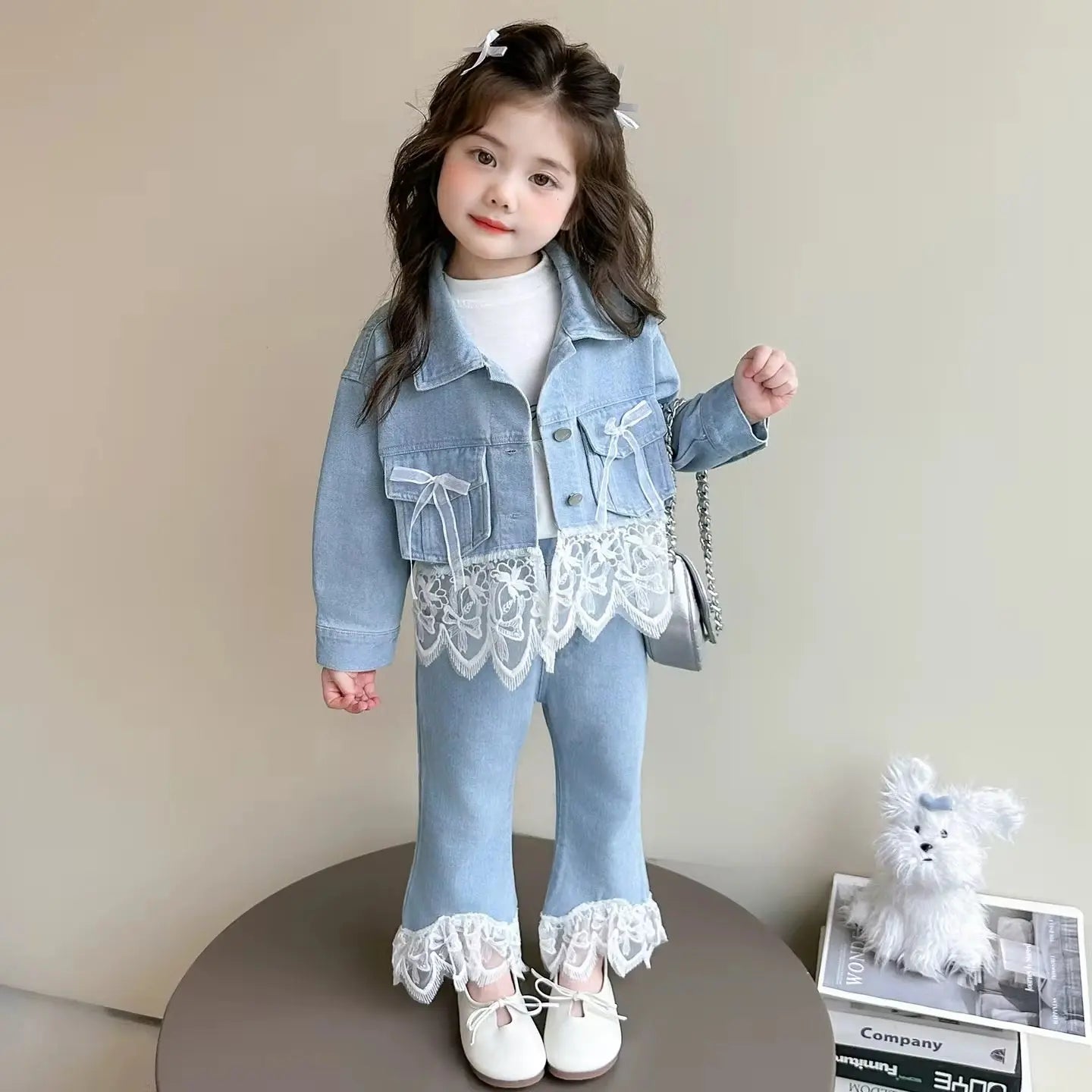 Girls Denim Co-ord Set With Frills Detail