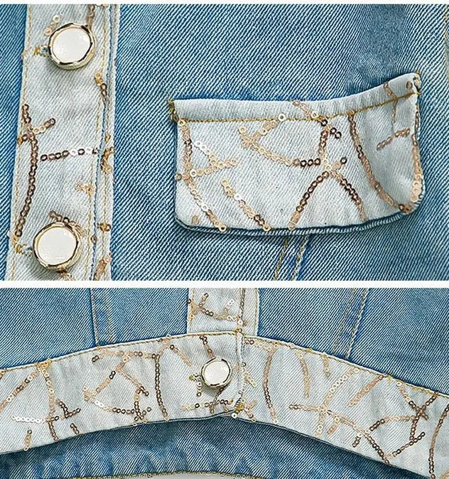 Girls Denim Sequins-Detail Co-ord Set