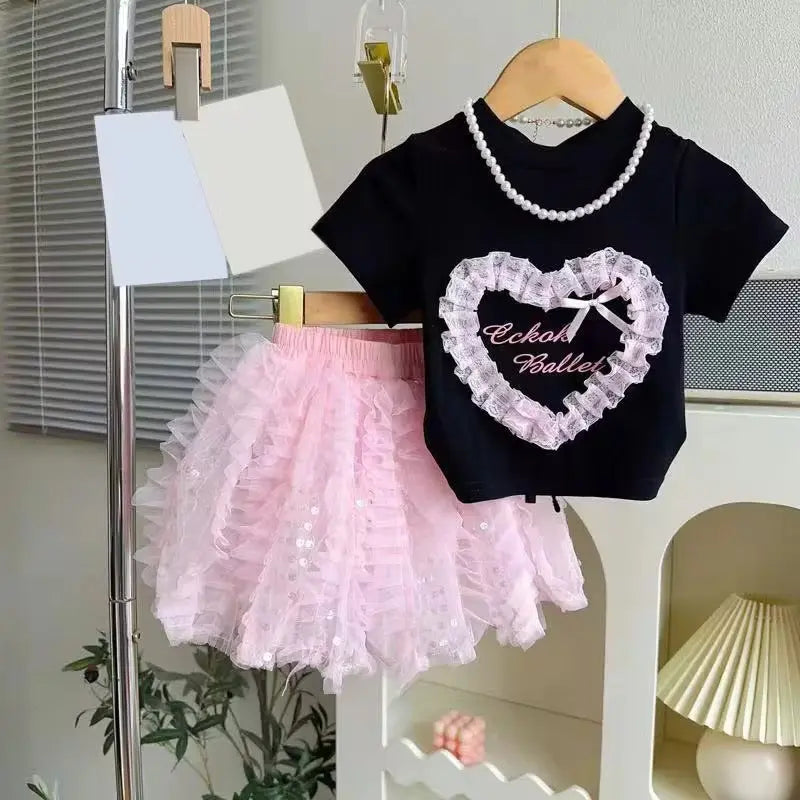 Girls Top With Frill Details And Tulle Skirt