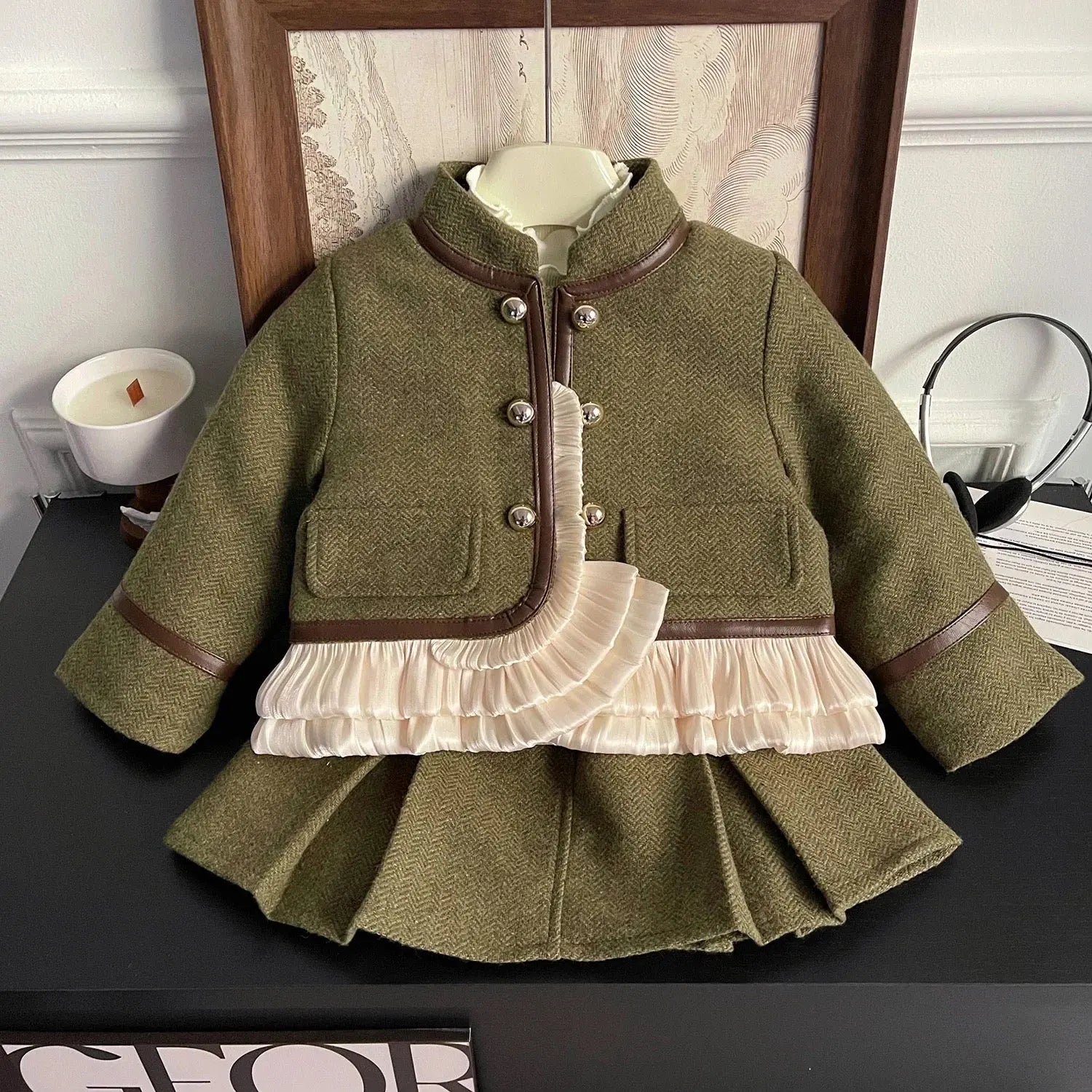 Girls Green Blazer And Skirt 2 Pcs Set