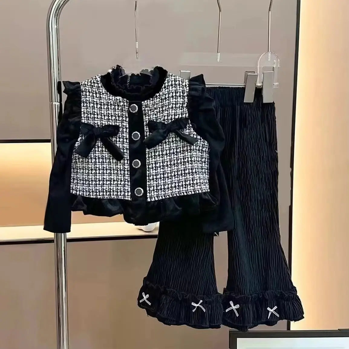 Girls Tweed-Bow Detail 3 Piece Set