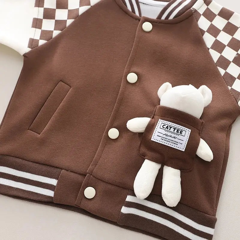 Boys Brown Teddy Jacket And Jogger 2 Pcs Set