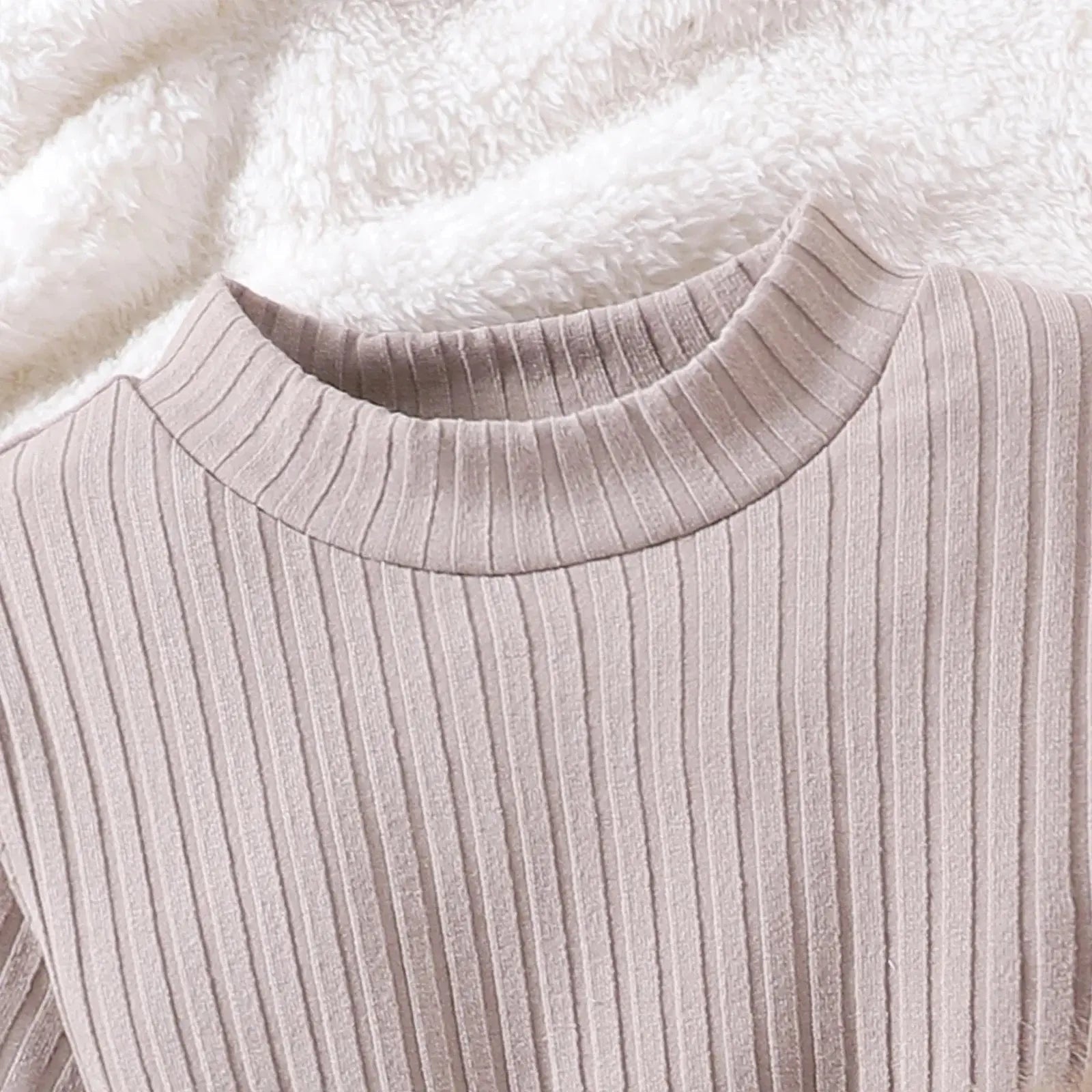 Girls Brown Fur Jacket with Knitted Top And Pleated Skirt