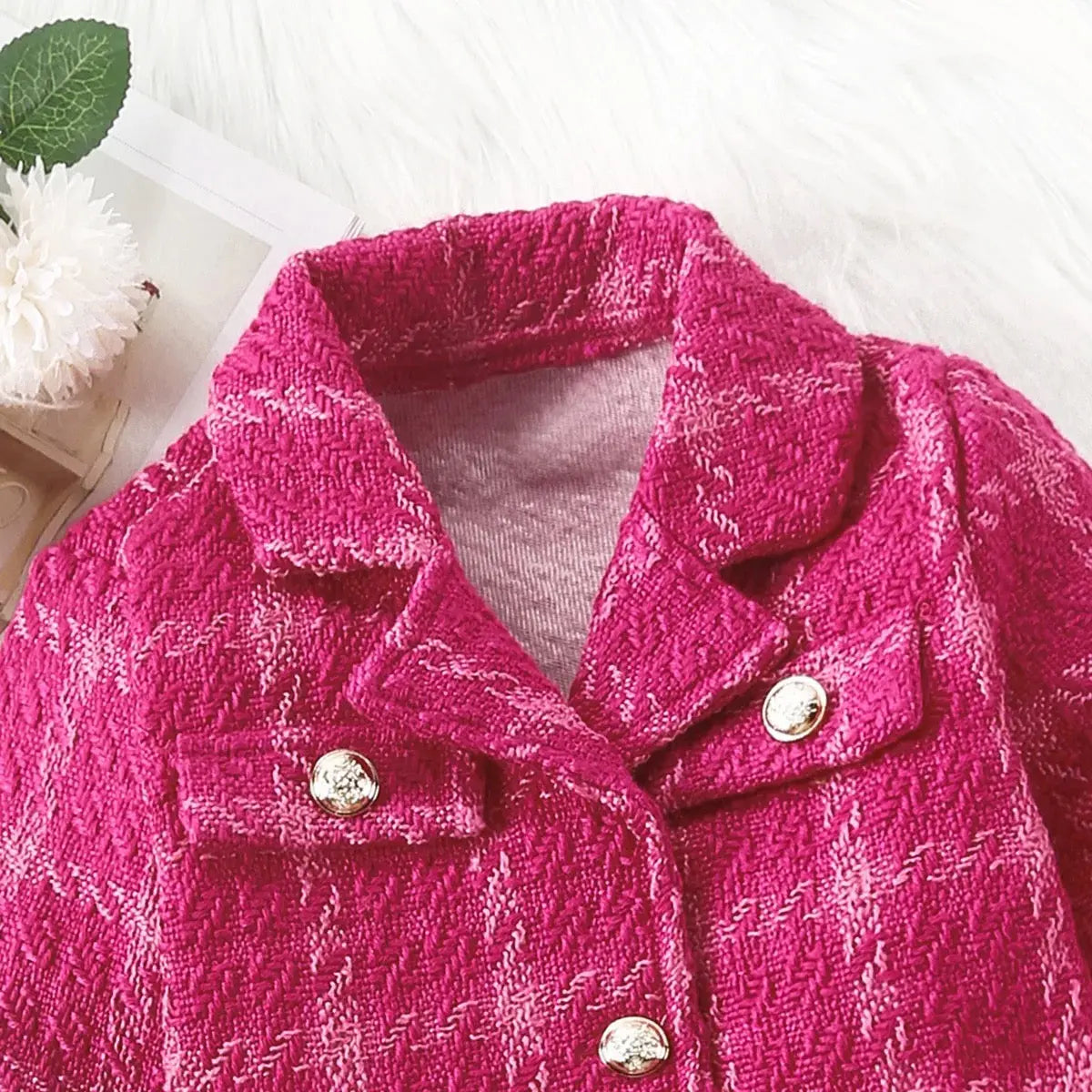 Girls Tweed Jacket And Skirt Set With Matching Cap