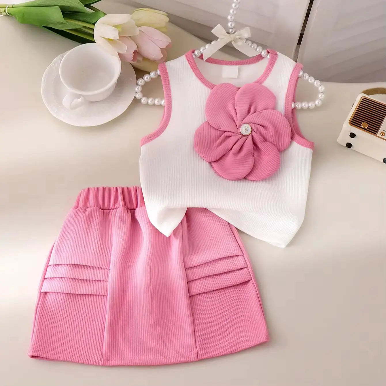 Girls White And Pink Summer Set