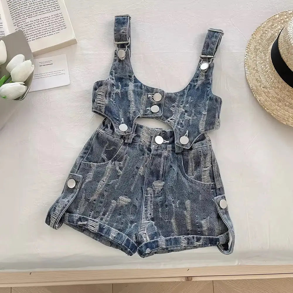 Girls Rugged Denim Dungaree Set